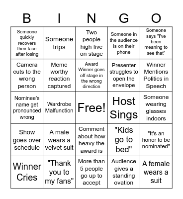 Oscars 2023 Bingo Card