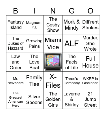 80s & 90s TV Theme round Bingo Card