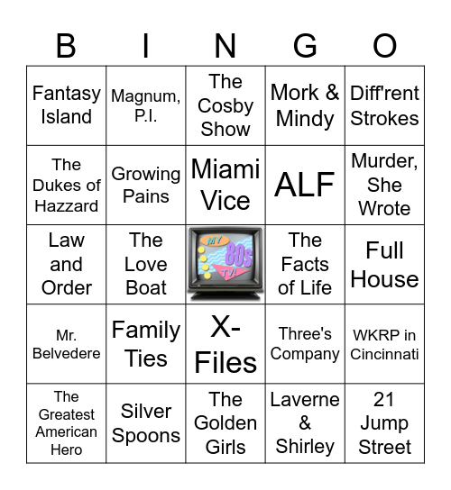 80s & 90s TV Theme round Bingo Card