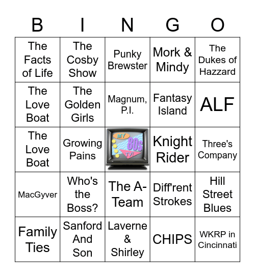 80s TV Theme round Bingo Card
