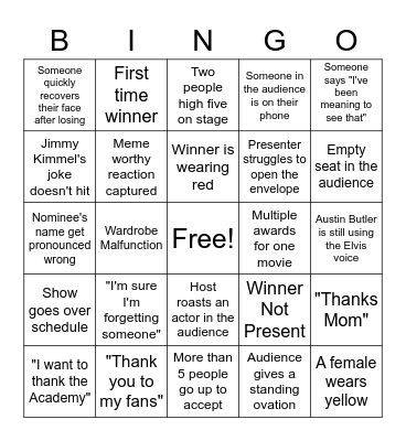 Oscars 2023 Bingo Card