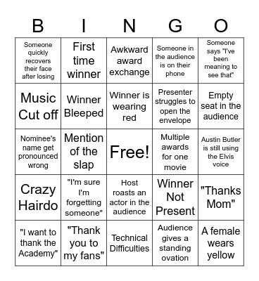 Oscars 2023 Bingo Card