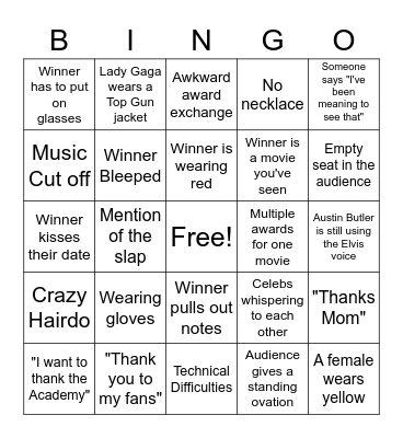 Oscars 2023 Bingo Card