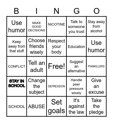 DRUG PREVENTION Bingo Card