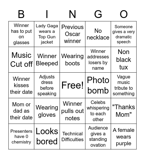 Oscars 2023 Bingo Card