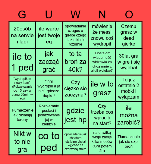 Gambit Entropia bingo Card