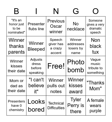 Oscars 2023 Bingo Card