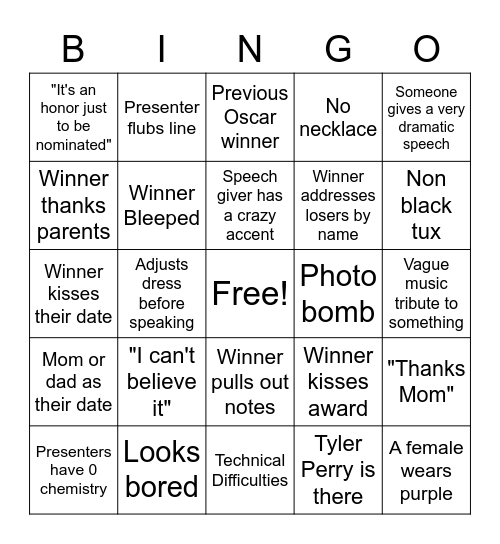 Oscars 2023 Bingo Card