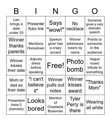 Oscars 2023 Bingo Card