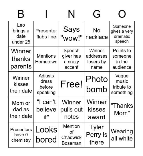 Oscars 2023 Bingo Card