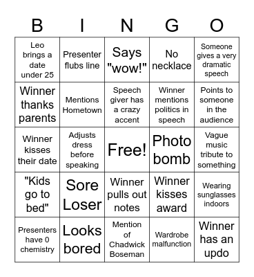 Oscars 2023 Bingo Card