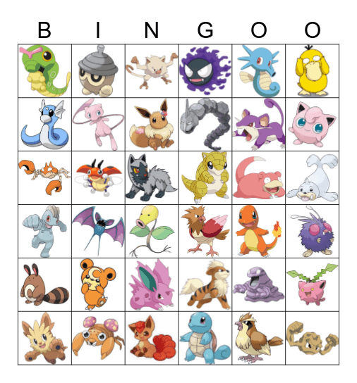 Pokemon Bingo Card