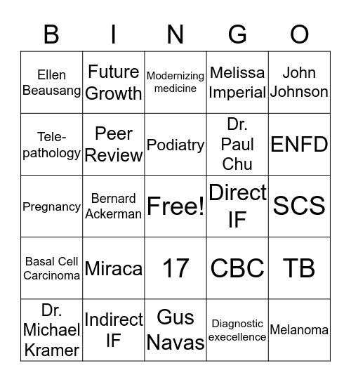 Dermpath Diagnostics Bingo Card