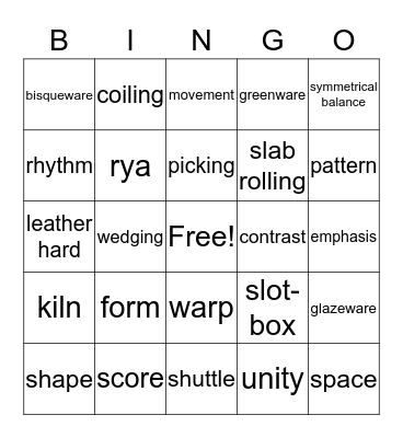 AMPedArt 9-Week Vocab Bingo - 7th Bingo Card