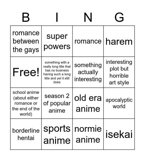 Untitled Bingo Card