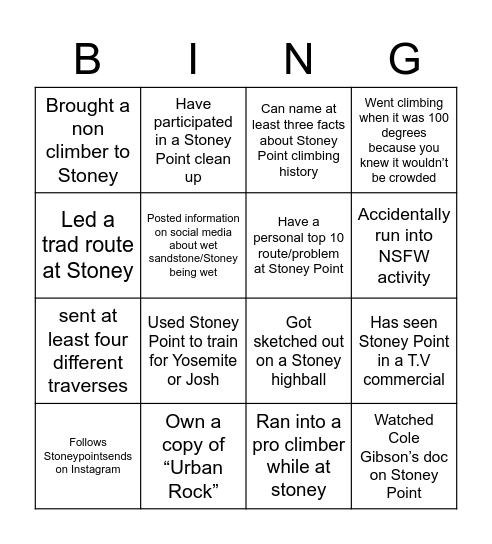 Stoney Point Bingo Card