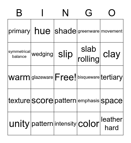 AMPedArt 9-Week Vocab Bingo - 6th Bingo Card