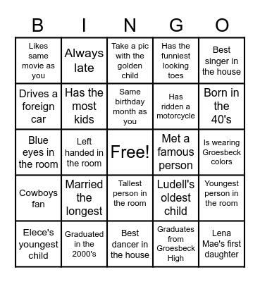 Family BINGO Card