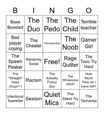 Siege Players Bingo Card