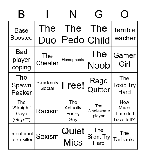 Siege Players Bingo Card