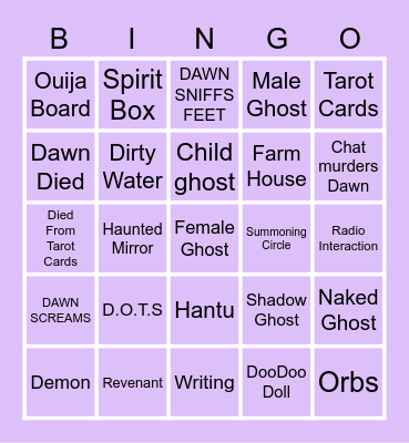 DAWN PHAS Bingo Card