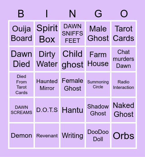 DAWN PHAS Bingo Card