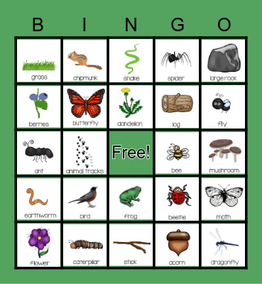 Nature Backyard Scavenger Hunt Bingo Card