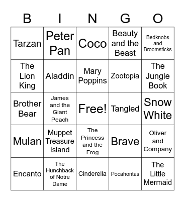 Disney Bingo Card