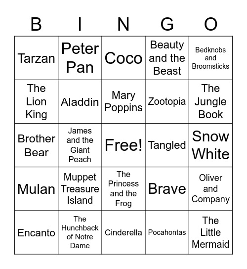 Disney Bingo Card