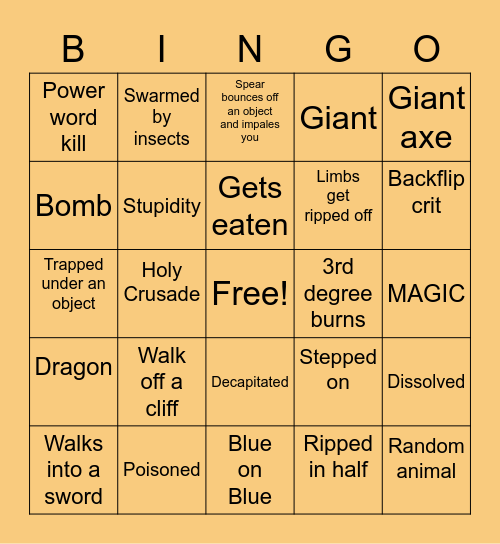Cool Kid D&D Bingo Card