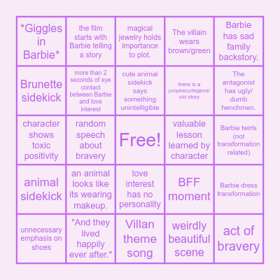 Barbie Movie Bingo Card
