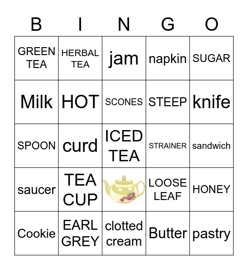 Virtual Tea Party Bingo Card