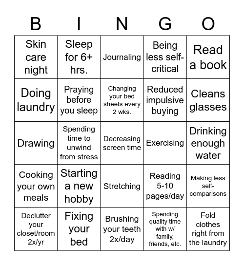 Self-care! Bingo Card
