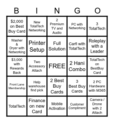 Sales Advisor 3/10 Bingo Card