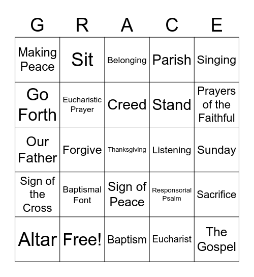 First Eucharist Bingo Card