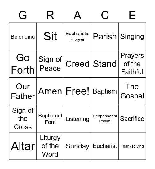 First Eucharist Bingo Card