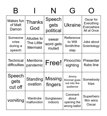 Oscar Bingo Card