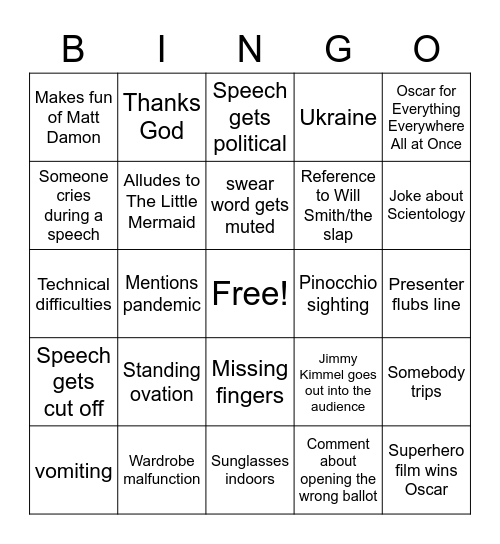 Oscar Bingo Card