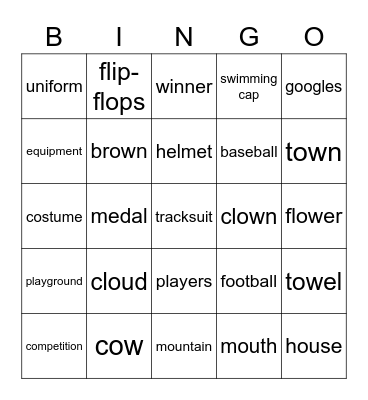 sports vocabulary Bingo Card