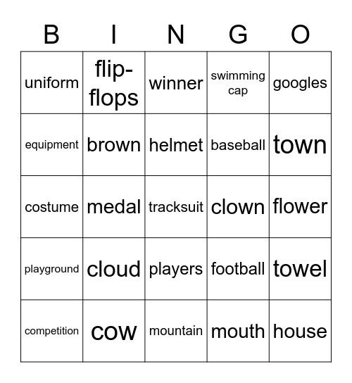 sports vocabulary Bingo Card