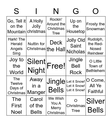 Christmas Carol Bingo Card