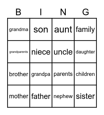 Family bingo Card
