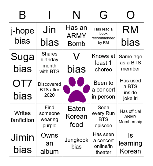 BTS Icebreaker Bingo Card