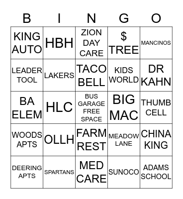 THUMB AREA TRANSIT Bingo Card