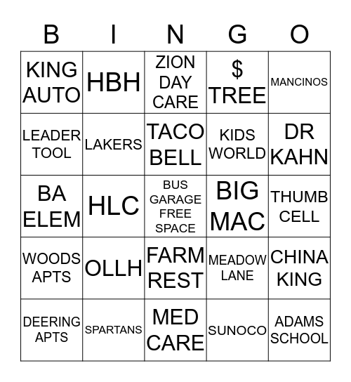 THUMB AREA TRANSIT Bingo Card