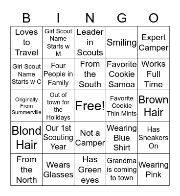 Troop 406 Holiday Potluck Bingo Card