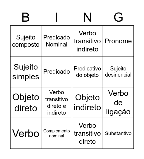 Bingo da Sintaxe! Bingo Card