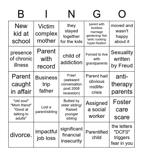 suburban trauma bingo Card