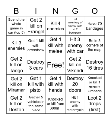 Pubg Bingo BotTiny Bingo Card