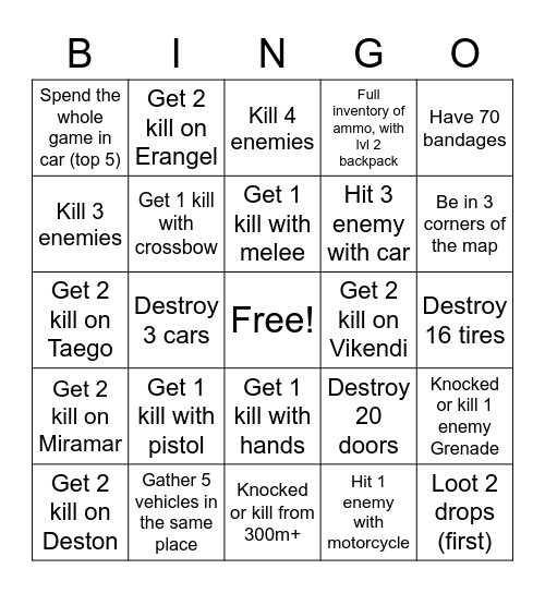 Pubg Bingo BotTiny Bingo Card